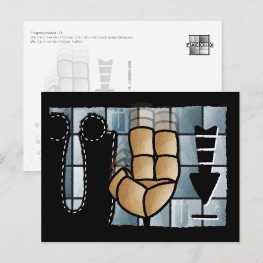 Fingeralphabet Ü Briefkaart (Voorkant / Achterkant)