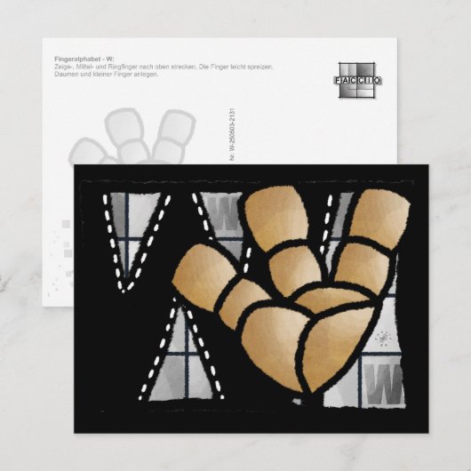Fingeralphabet W Briefkaart (Voorkant / Achterkant)
