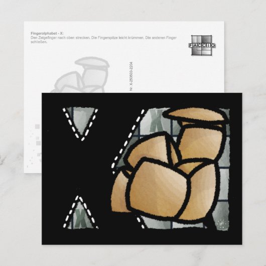 Fingeralphabet X Briefkaart (Voorkant / Achterkant)