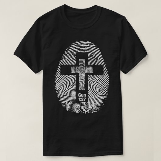 FINGERPRINT AND CROSS Design ChristianGeïnspireerd T-shirt (Design voorkant)