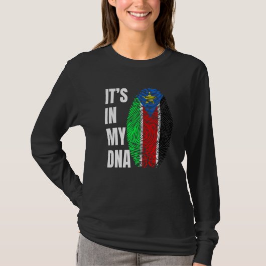 Fingerprint DNA Biometry Flag South Sudan T-shirt (Voorkant)
