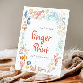 Fingerprint Guest Book Coastal Ocean Bridal Shower Reclamebord Met Voetstuk