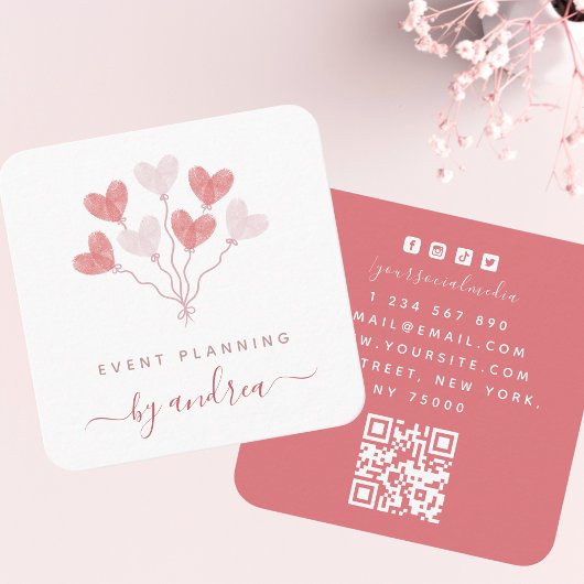 Fingerprint Heart Balloons Event Planner QR Code Vierkante Visitekaartje