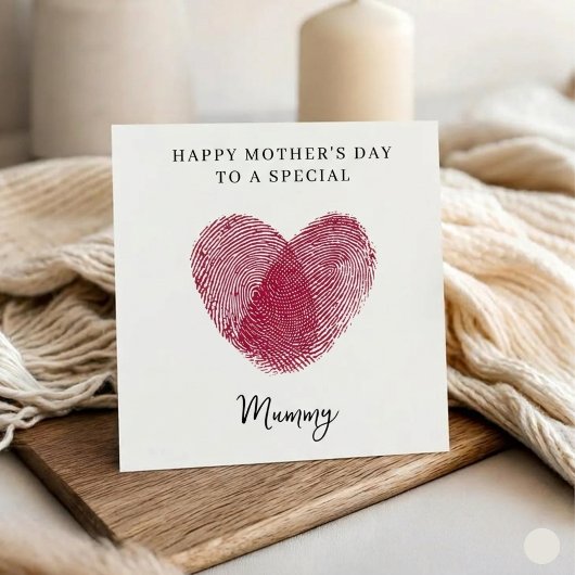 Fingerprint Heart Happy Mother's Day Card  Feestdagenkaart