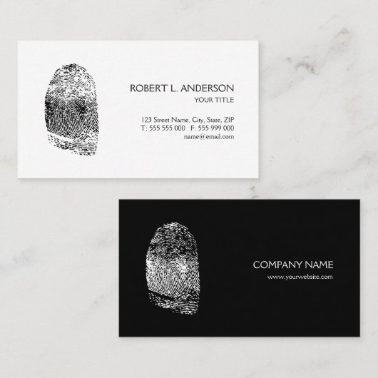 Fingerprint Private Investigator Black White Visitekaartje (Voorkant / Achterkant)
