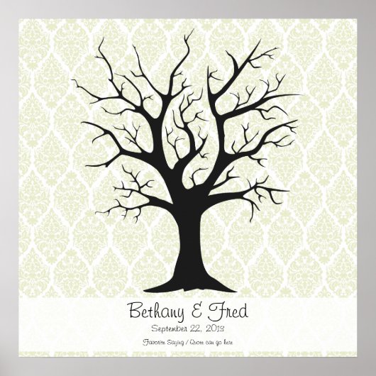 Fingerprint Tree C met Damaskgroen - 24"x24" Poster (Voorkant)