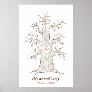 Fingerprint Tree Wedding Sinaasappel Poster