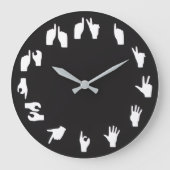 Fingerspelling Monochrome Wall Clock Grote Klok (Voorkant)