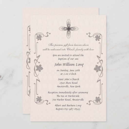 Finial Cross Religieuze Uitnodiging (Voorkant / Achterkant)