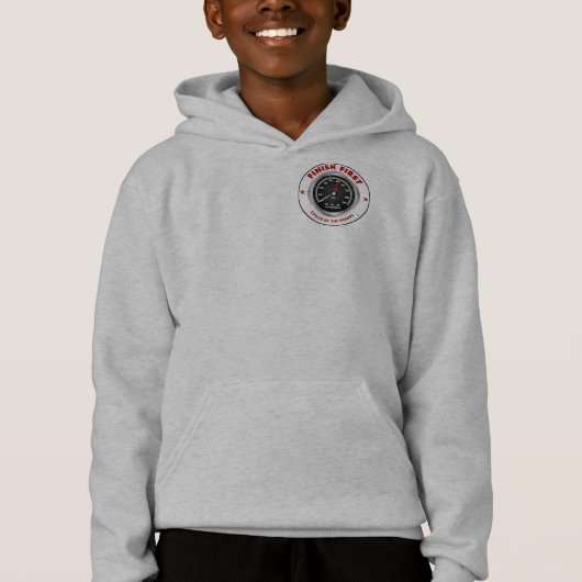 'Finish First' Tach Boy's Hoodie (Voorkant)