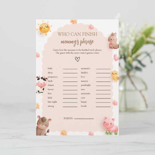 Finish Mama's Phrase Baby shower Game Kaart (Staand voorkant)