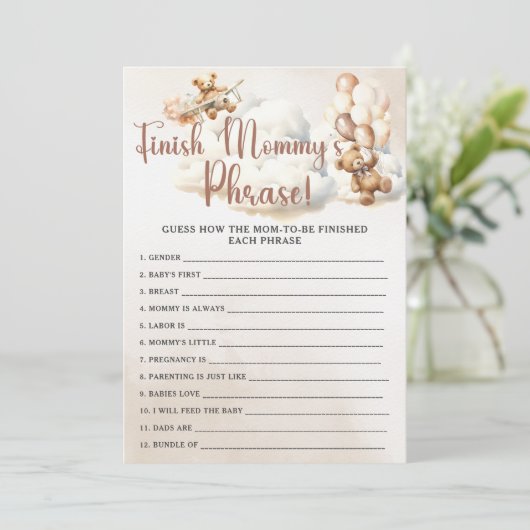 FINISH MOMMY'S PHRASE Baby shower SPEL Schattige B Kaart (Staand voorkant)