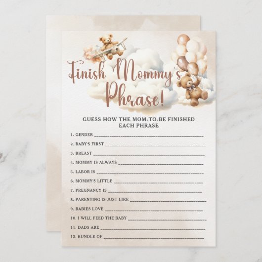 FINISH MOMMY'S PHRASE Baby shower SPEL Schattige B Kaart (Voorkant / Achterkant)