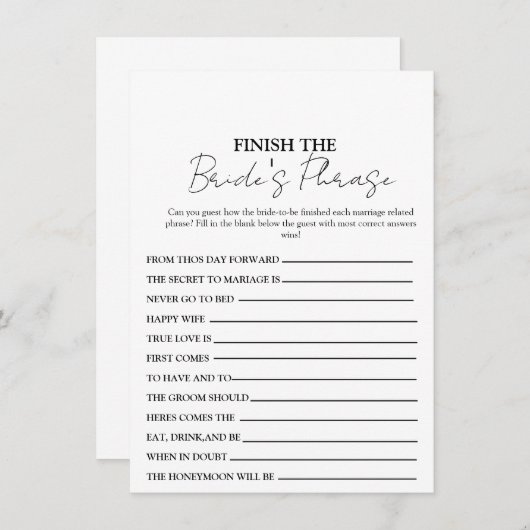 Finish The Bride's Phrase, de Sentence Game Kaart (Voorkant / Achterkant)