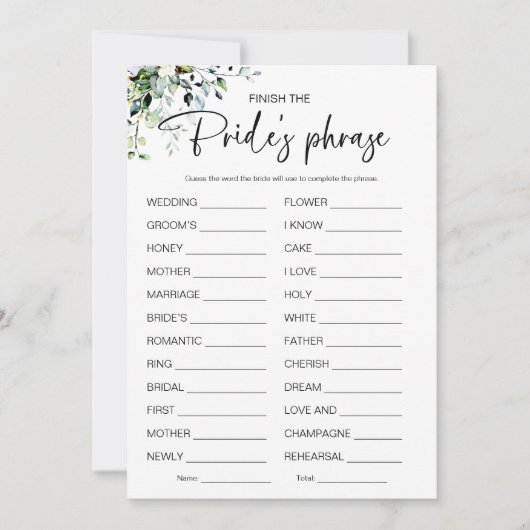 Finish The Brides Phrase Vrijgezellenfeest spel Kaart (Voorkant)