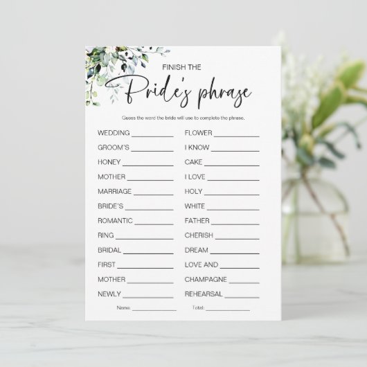Finish The Brides Phrase Vrijgezellenfeest spel Kaart (Staand voorkant)