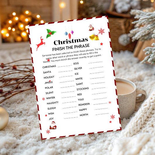 Finish The phrase Christmas Party game card Kaart