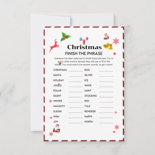 Finish The phrase Christmas Party game card Kaart (Voorkant)
