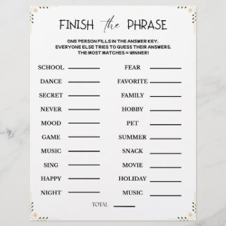 Finish the Phrase Game – Printable Guessing Party Briefhoofd