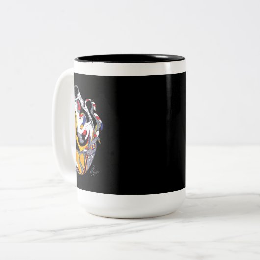 "FINJAN" Nabil Khazen Mok. Tweekleurige Koffiemok (Voorkant links)