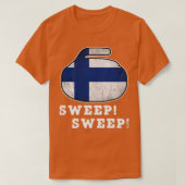 Finland Curling National Flag Sweep Curler Hoodie T-shirt (Design voorkant)