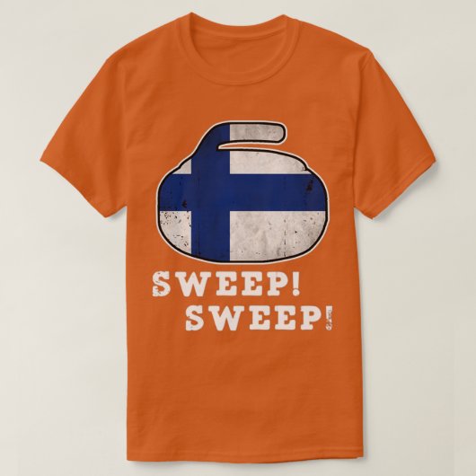 Finland Curling National Flag Sweep Curler Hoodie T-shirt (Design voorkant)