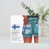Finland Denim Meisje Afsluitingsfeest Uitnodiging (Staand voorkant)