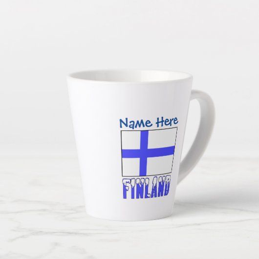 Finland en Finse vlag Blauwe Personalisatie Latte Mok (Rechterhoek)