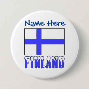 Finland en Finse Vlag Blauwe Personalisatie Ronde Button 7,6 Cm