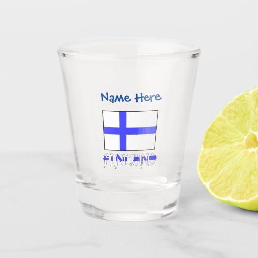 Finland Finse vlag Blauw gepersonaliseerd Shot Glas (Voorkant)