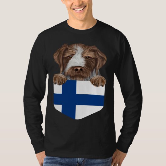 Finland Flag German Wirehaired Pointer Dog In Pock T-shirt (Voorkant)