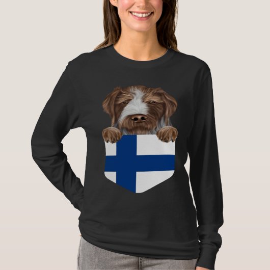 Finland Flag German Wirehaired Pointer Dog In Pock T-shirt (Voorkant)