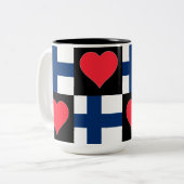 Finland Flag Heart Patriottic Finse Pride Tweekleurige Koffiemok (Voorkant links)