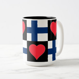 Finland Flag Heart Patriottic Finse Pride Tweekleurige Koffiemok