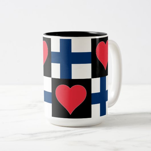 Finland Flag Heart Patriottic Finse Pride Tweekleurige Koffiemok (Voorkant rechts)