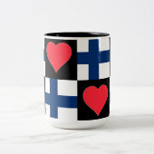 Finland Flag Heart Patriottic Finse Pride Tweekleurige Koffiemok (Center)