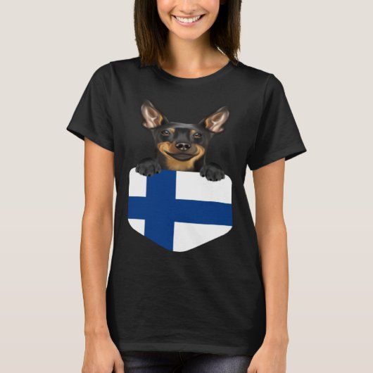 Finland Flag Miniature Pinscher Dog In Pocket T-shirt (Voorkant)