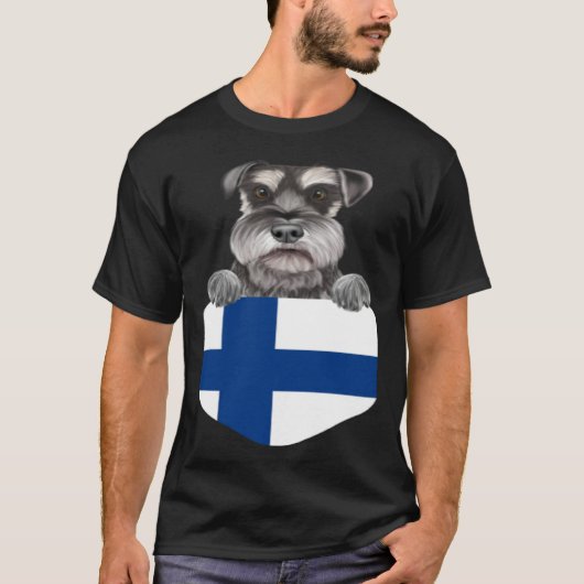Finland Flag Miniature Schnauzer Dog In Pocket T-shirt (Voorkant)