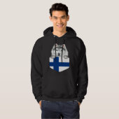 Finland Flag Siberian Husky Dog In Pocket Hoodie (Voorkant volledig)