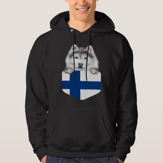 Finland Flag Siberian Husky Dog In Pocket Hoodie (Voorkant)