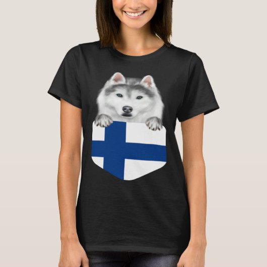 Finland Flag Siberian Husky Dog In Pocket T-shirt (Voorkant)