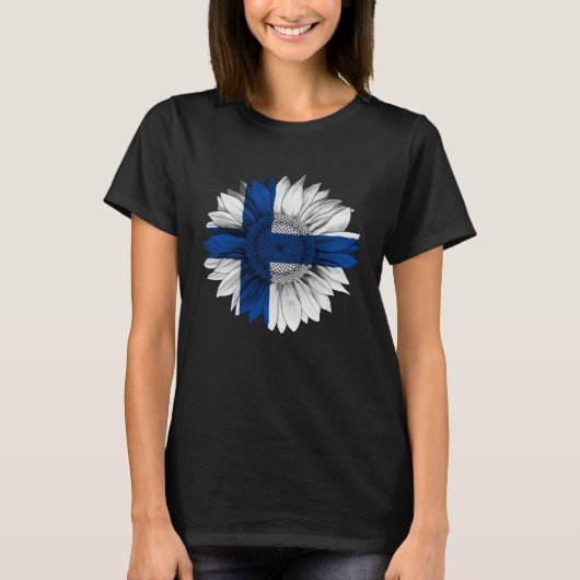 Finland Flag Sunflower Finn Roots Proud Patriotic T-shirt (Voorkant)