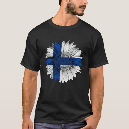 Finland Flag Sunflower Finn Roots Proud Patriotic T-shirt (Voorkant)