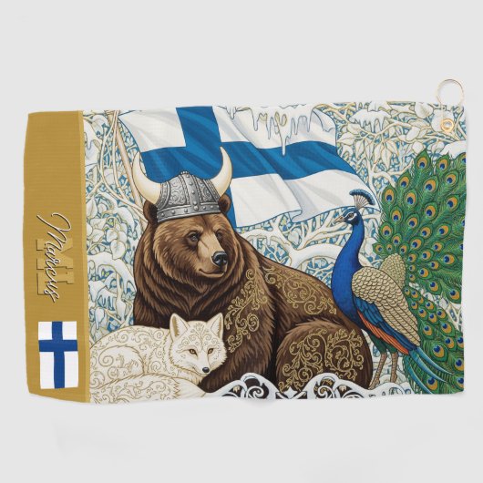 Finland Golf, Monogram, Viking Beer, Arctic Fox Golfhanddoek (Horizontaal)