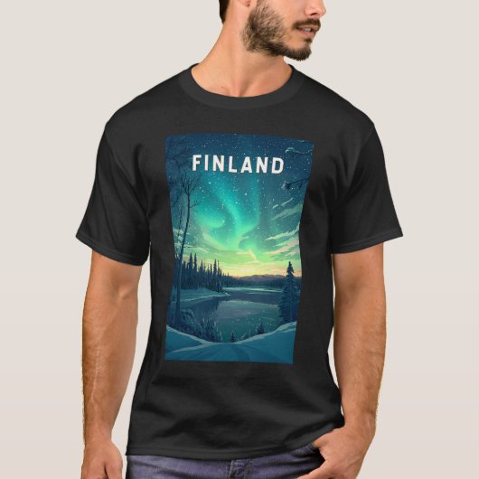 Finland Illustratie Reizen Art Vintage T-shirt (Voorkant)