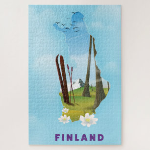 Finland kaart geïllustreerde reisposter legpuzzel