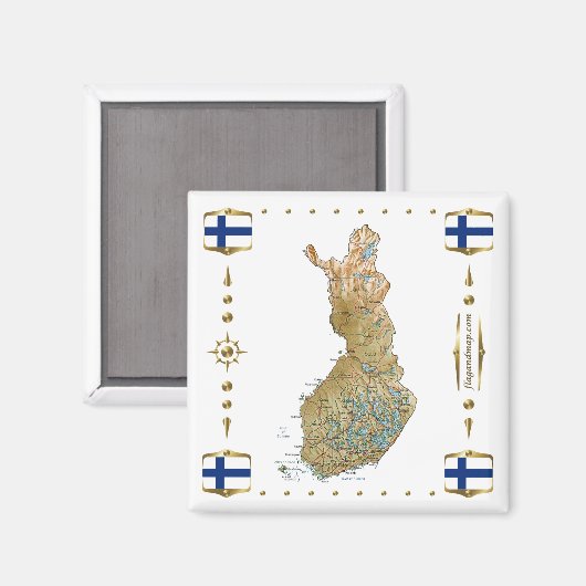 Finland Kaart + Vlaggen Magnet (Voorkant / Achterkant)