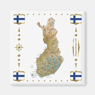 Finland Kaart + Vlaggen Magnet