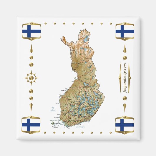 Finland Kaart + Vlaggen Magnet (Voorkant)