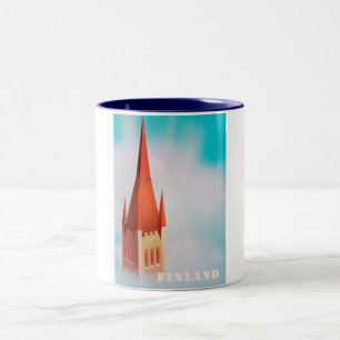 Finland kerk reisposter tweekleurige koffiemok
